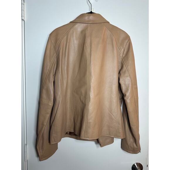 Eileen Fisher Rumpled Lux Moto Leather Jacket size Large US tan/beige color - Picture 8 of 10